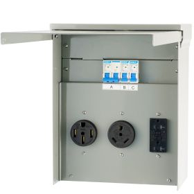 VEVOR Temporary Power Outlet Panel, 125/250 Volt, RV Power Outlet Box with a 20/30/50 Amp Receptacle Installed, NEMA 14-50R / NEMA TT-30R / 15A GFCI f